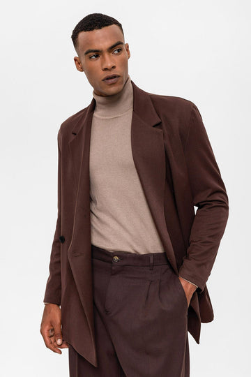 Veste Blazer Marron à Double Boutonnage et Poche Cachée pour Homme - Wessi