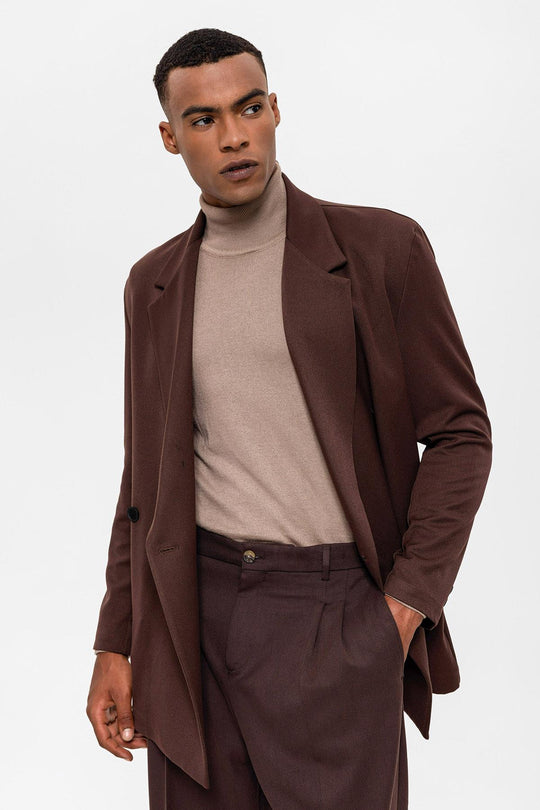 Veste Blazer Marron à Double Boutonnage et Poche Cachée pour Homme - Wessi