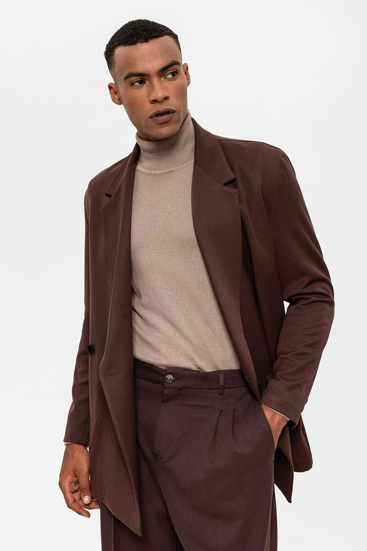 Veste Blazer Marron à Double Boutonnage et Poche Cachée pour Homme - Wessi