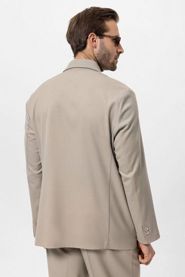 Men's Beige Double-Breasted Hidden Pocket  Blazer - Wessi