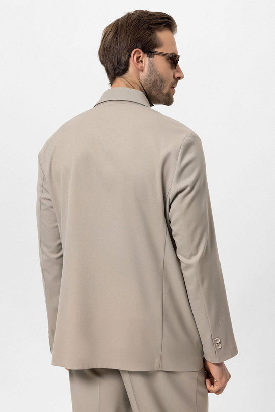 Men's Beige Double-Breasted Hidden Pocket  Blazer - Wessi