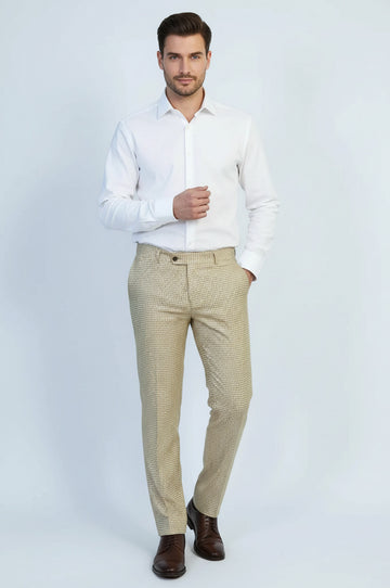 Beige Micro Pattern Slim Fit Dress Pants – Wessi