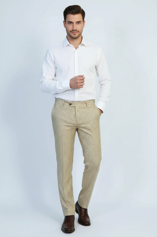 Beige Micro Pattern Slim Fit Dress Pants – Wessi