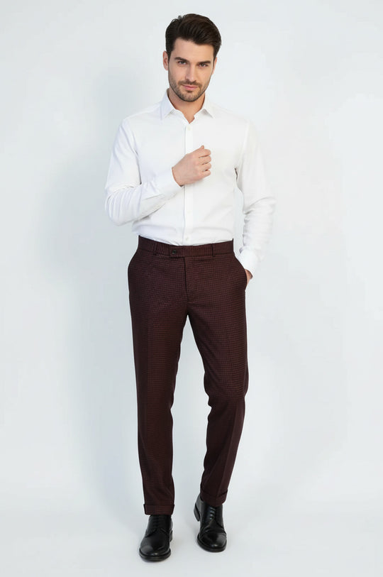 Dark Burgundy Micro Pattern Slim Fit Dress Pants – Wessi