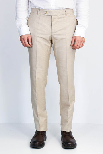 Beige Textured Slim Fit Dress Trousers – Wessi