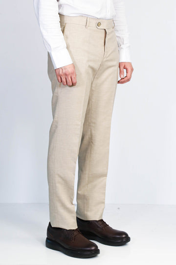 Beige Textured Slim Fit Dress Trousers – Wessi