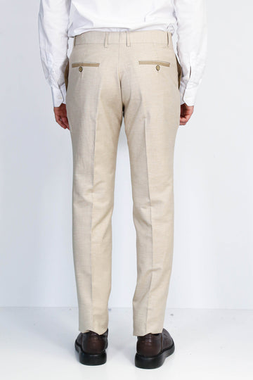 Beige Textured Slim Fit Dress Trousers – Wessi