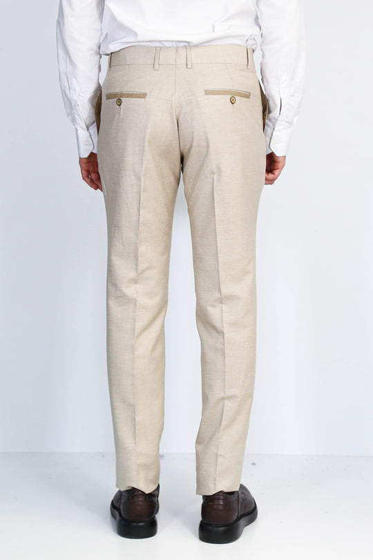 Beige Textured Slim Fit Dress Trousers – Wessi