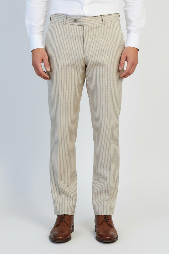 Beige Fine Striped Fabric Trousers – Wessi