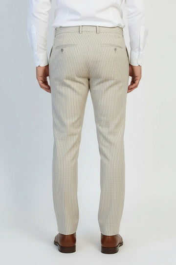 Beige Fine Striped Fabric Trousers – Wessi