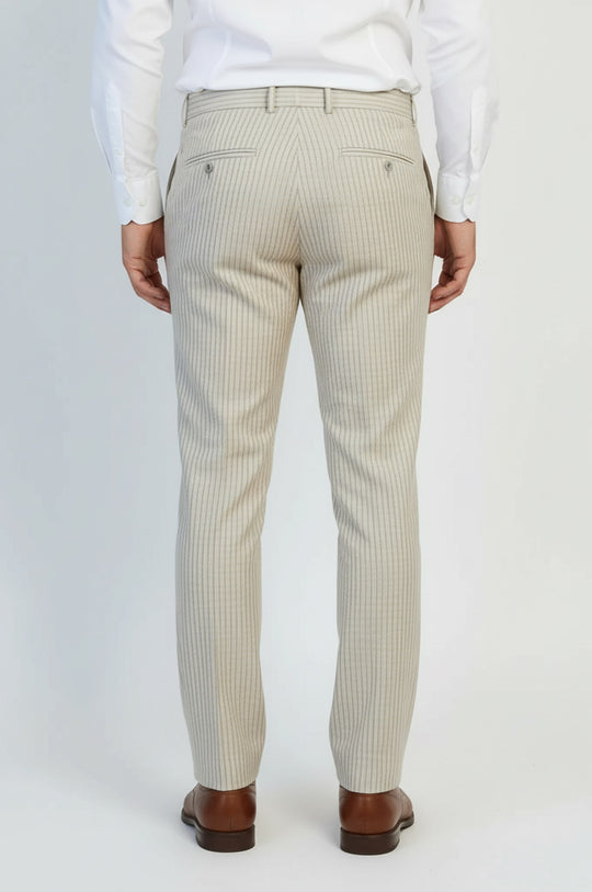 Beige Fine Striped Fabric Trousers – Wessi