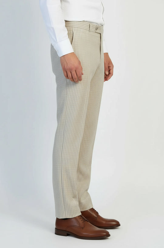 Beige Fine Striped Fabric Trousers – Wessi