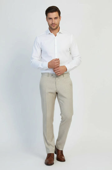Beige Fine Striped Fabric Trousers – Wessi