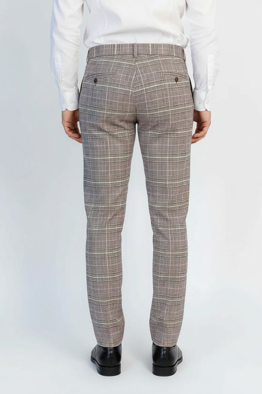 Burgundy Details Brown Checkered Fabric Trousers – Wessi