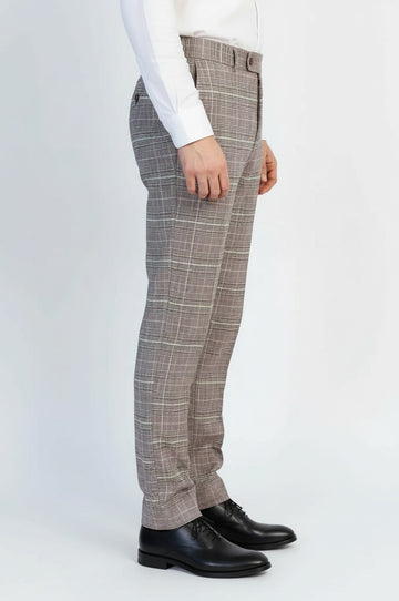 Burgundy Details Brown Checkered Fabric Trousers – Wessi