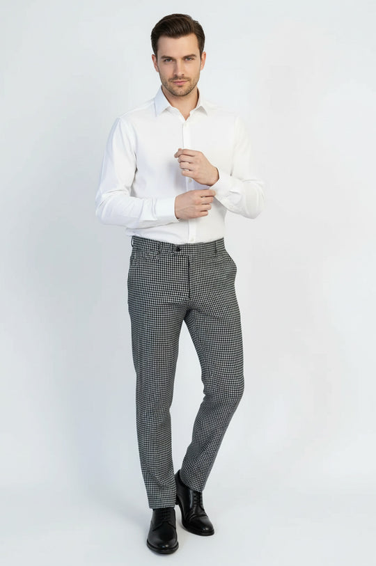 Black & White Checkered Fabric Trousers – Wessi