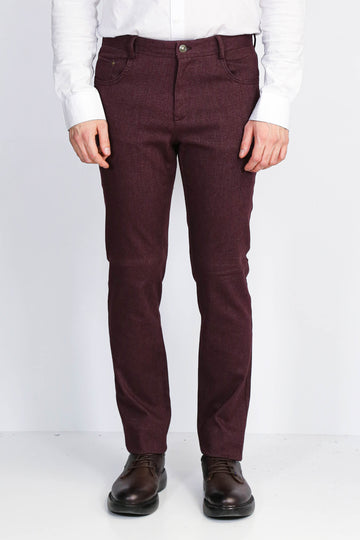 Burgundy Slim Fit Micro Pattern Classic Dress Trousers – Wessi