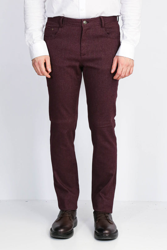 Burgundy Slim Fit Micro Pattern Classic Dress Trousers – Wessi