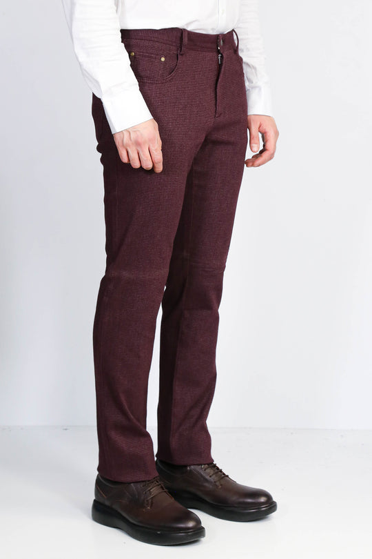Burgundy Slim Fit Micro Pattern Classic Dress Trousers – Wessi