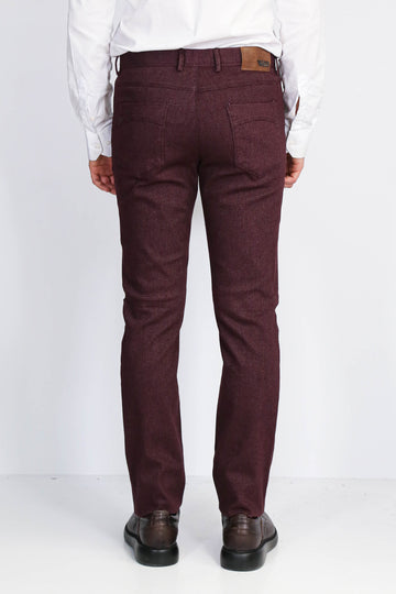 Burgundy Slim Fit Micro Pattern Classic Dress Trousers – Wessi