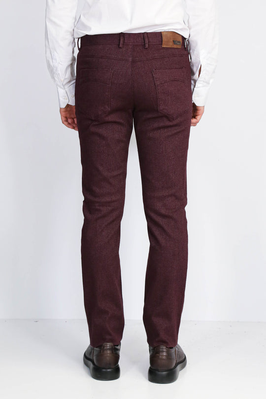 Burgundy Slim Fit Micro Pattern Classic Dress Trousers – Wessi