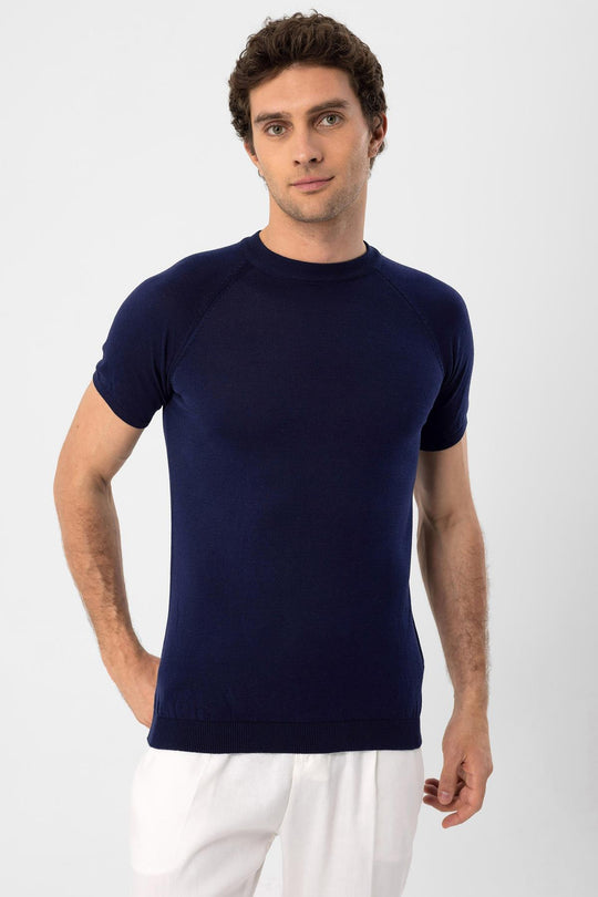 T-Shirt Tricot Col Rond Homme Bleu Marine Marine - Wessi