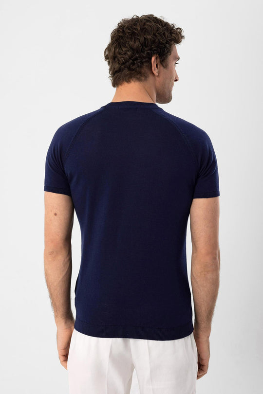 T-Shirt Tricot Col Rond Homme Bleu Marine Marine - Wessi
