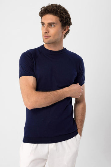T-Shirt Tricot Col Rond Homme Bleu Marine Marine - Wessi