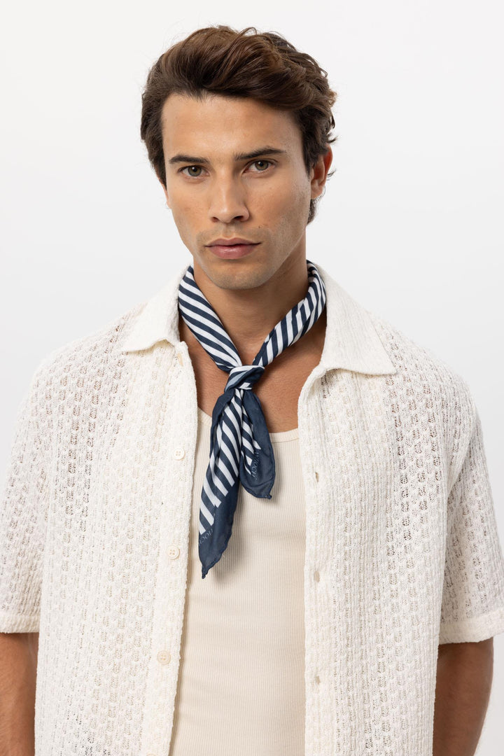 Men's Navy Blue Navy Striped Scarf - Wessi