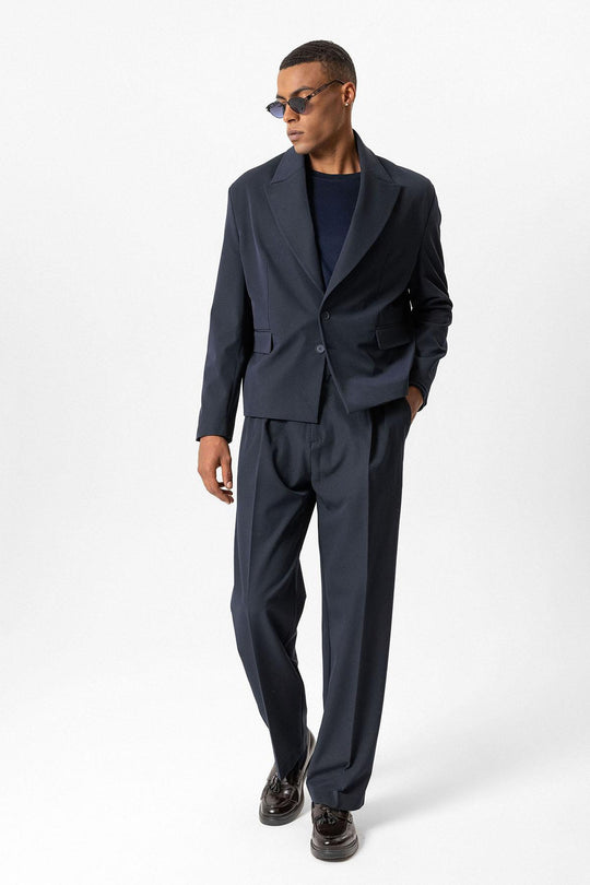 Navy Crop Fit Men's Blazer Jacket - Wessi
