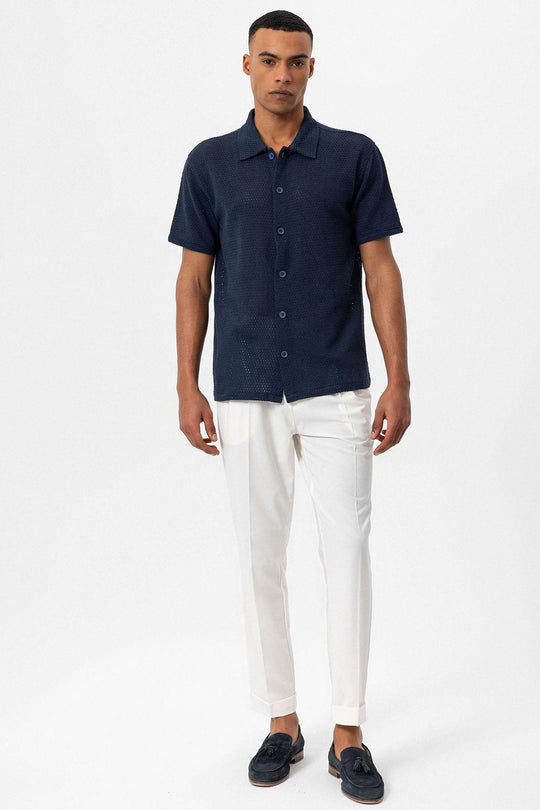 Camisas Elvqul De Hombre Manga Corta Liso Casuales Azul Marino Cuello V