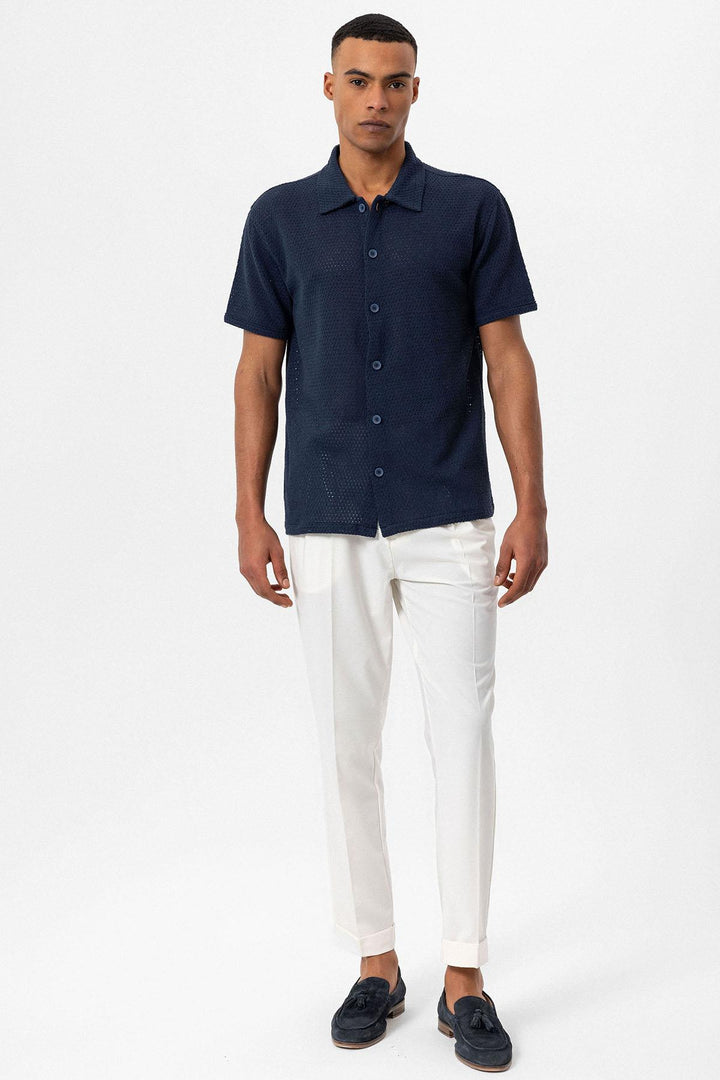 Camicia a maniche corte testurizzata blu navy da uomo - Wessi