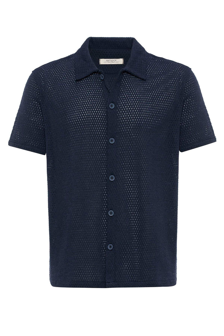 Camicia a maniche corte testurizzata blu navy da uomo - Wessi