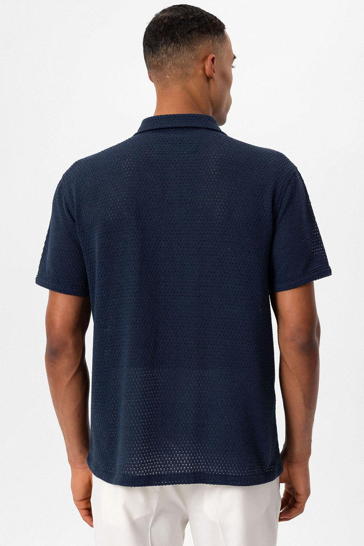 Camicia a maniche corte testurizzata blu navy da uomo - Wessi