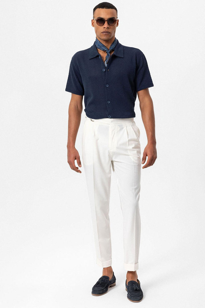 Camicia a maniche corte testurizzata blu navy da uomo - Wessi
