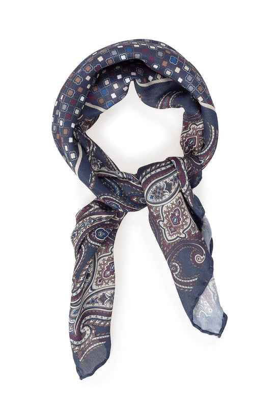 Мужской темно-синий шарф с квадратным этническим узором - Wessi