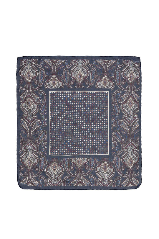 Мужской темно-синий шарф с квадратным этническим узором - Wessi
