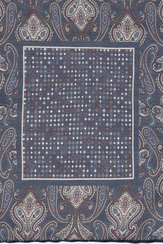 Мужской темно-синий шарф с квадратным этническим узором - Wessi