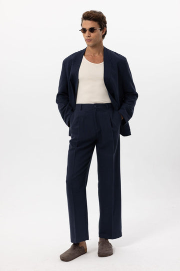 Chaqueta Cruzada De Hombre Azul Marino Mezcla Lino Marino - Wessi