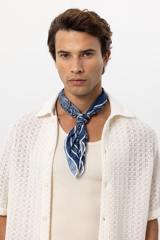 Men's Navy Blue Navy Corner Ethnic Patterned Scarf - Wessi Wessi - Discover Diversity Men's Navy Blue Navy Corner Ethnic Patterned Scarf - Wessi Wessi - Discover Diversity