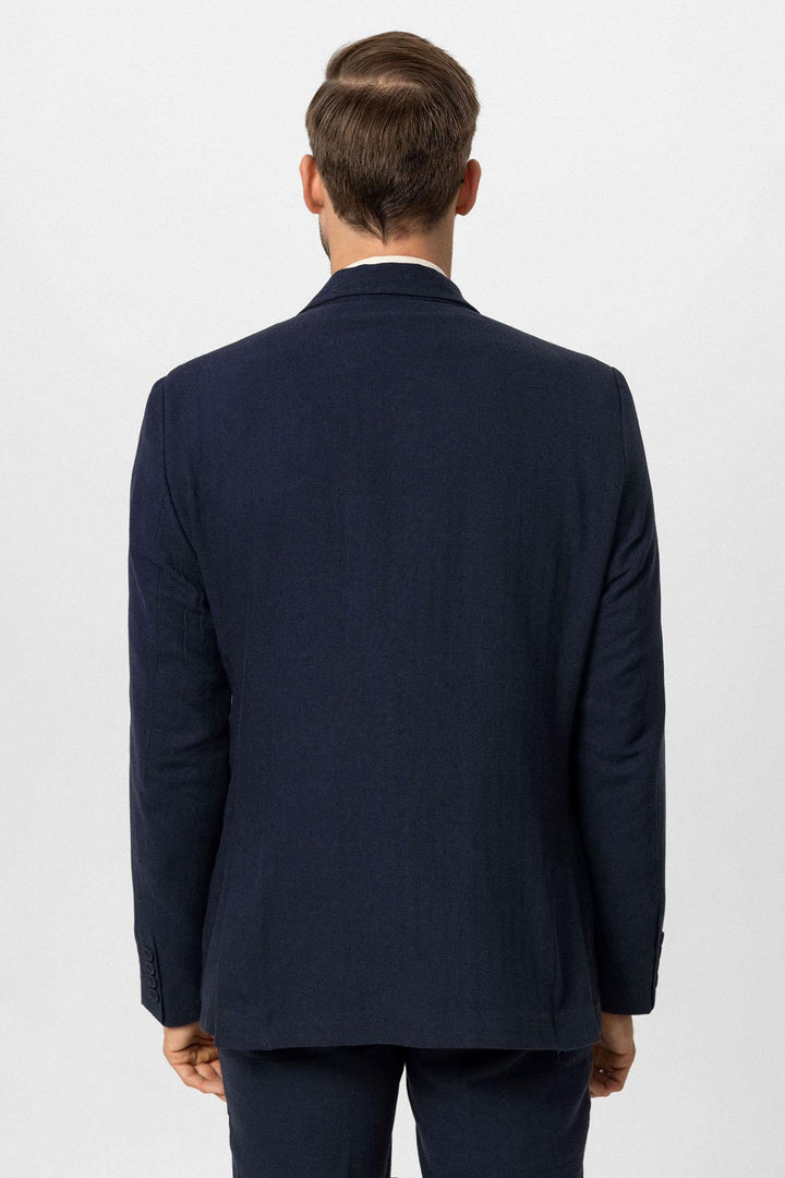 Giacca da uomo in misto lino doppiopetto blu navy blu navy - Wessi