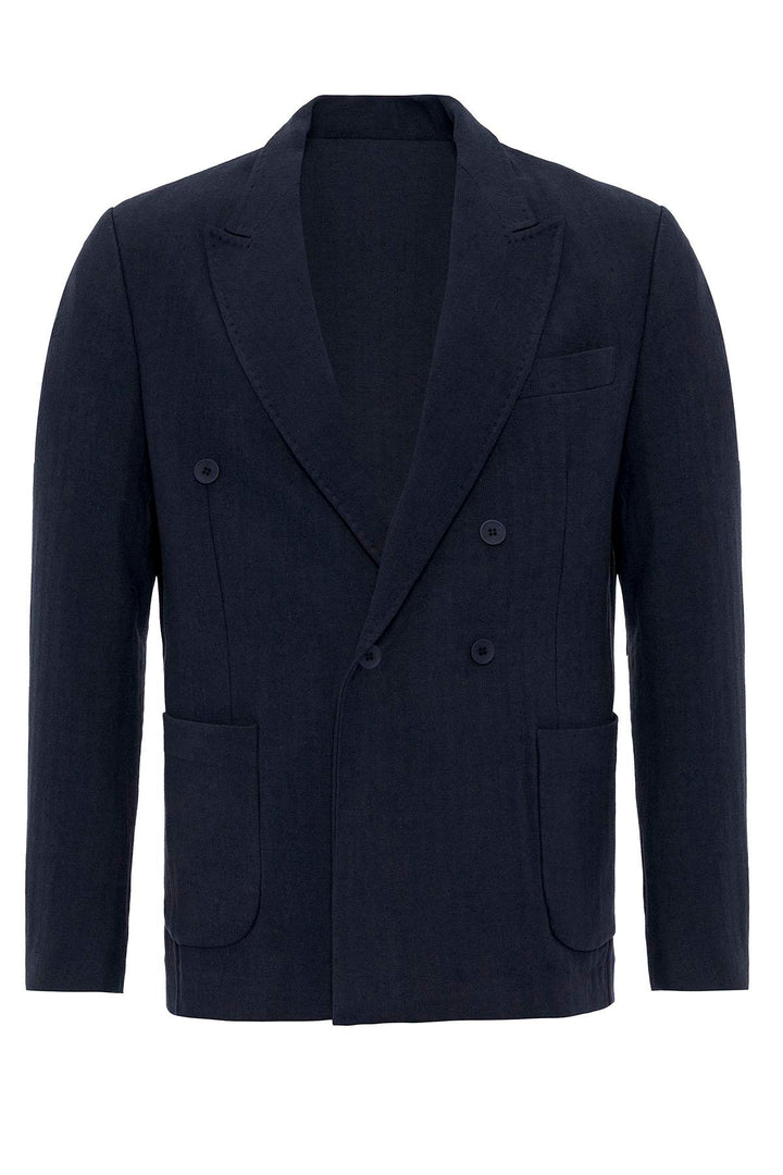 Giacca da uomo in misto lino doppiopetto blu navy blu navy - Wessi