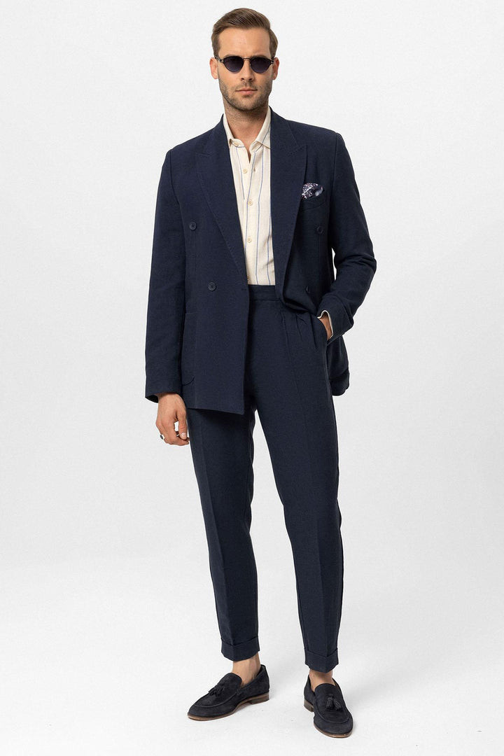 Giacca da uomo in misto lino doppiopetto blu navy blu navy - Wessi