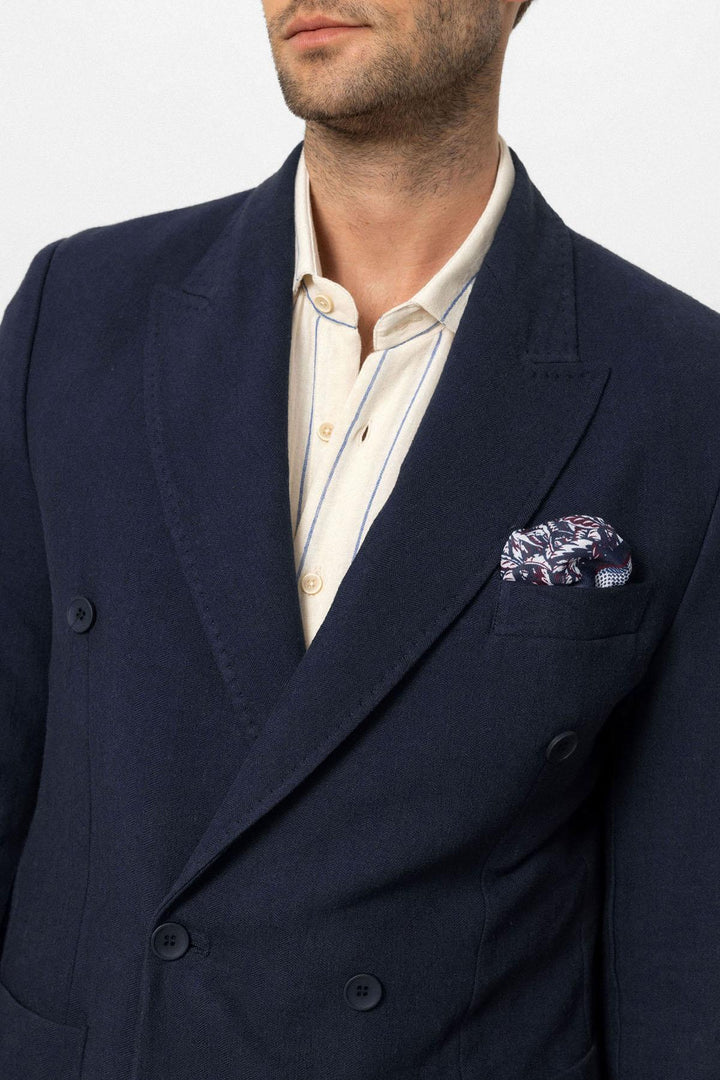 Giacca da uomo in misto lino doppiopetto blu navy blu navy - Wessi