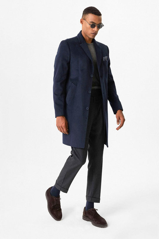 Пиджак мужской узкого кроя с вырезом-лацканом темно-синего цвета - Wessi