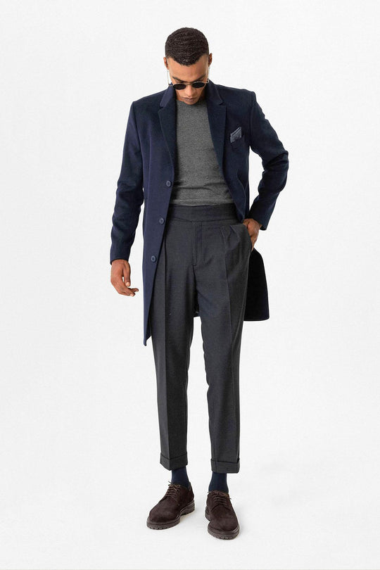 Пиджак мужской узкого кроя с вырезом-лацканом темно-синего цвета - Wessi