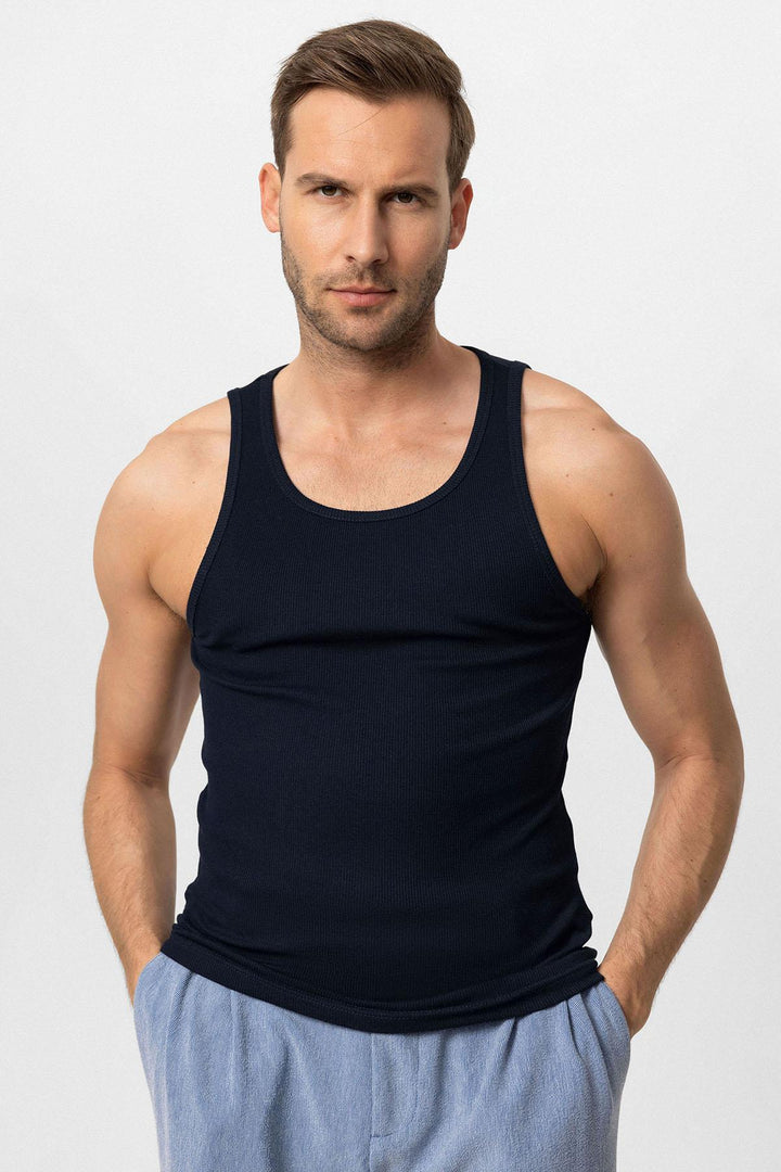 Men's Navy Blue Navy Slim Fit k Top - Wessi
