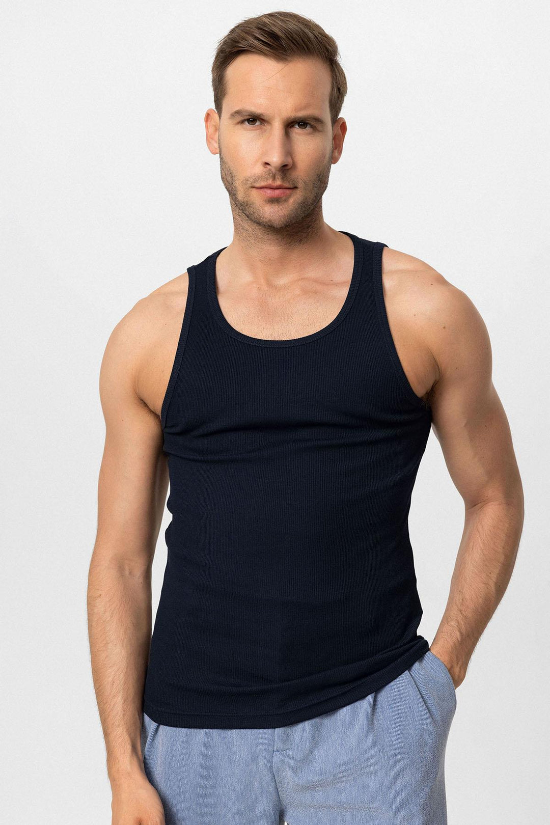 Men's Navy Blue Navy Slim Fit k Top - Wessi