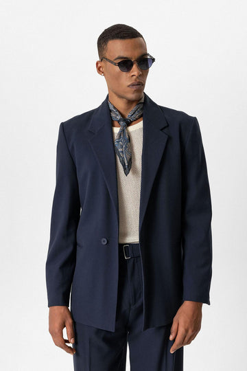 Blazer décontracté pour homme à bouton unique bleu marine - Wessi