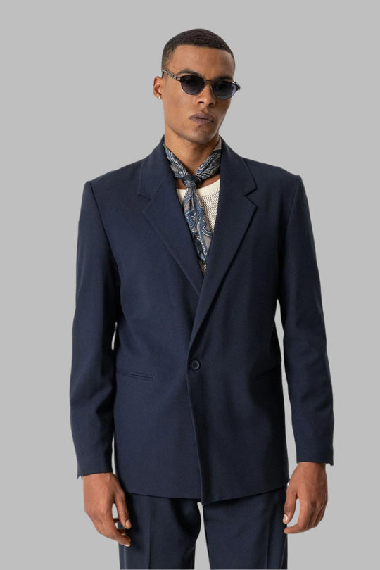 Blazer décontracté pour homme à bouton unique bleu marine - Wessi